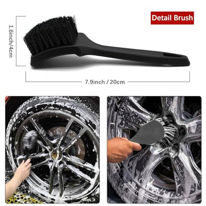 Wheel Brush Kit for Cleaning Wheel and Tire, 2 Soft Bendable Wheel Woolies Cleaning Brush, Stiff Tire Brush, Detailing Brush, Flexible&Durable Wheel Rim Cleaner Brush Set (Red)