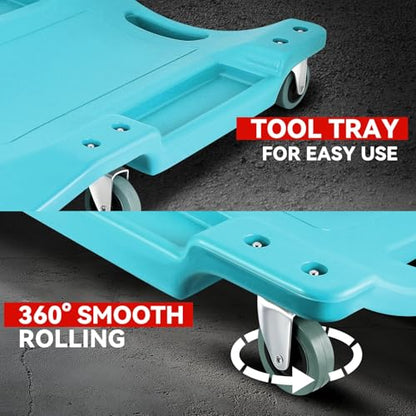 Auto Dynasty 40 Inches Mechanic Creeper, Automotive Garage Repair Low Profile Under Car Rolling Creeper with Padded Headrest, Plastic, Sky Blue - color: Sky Blue, size: 40" L