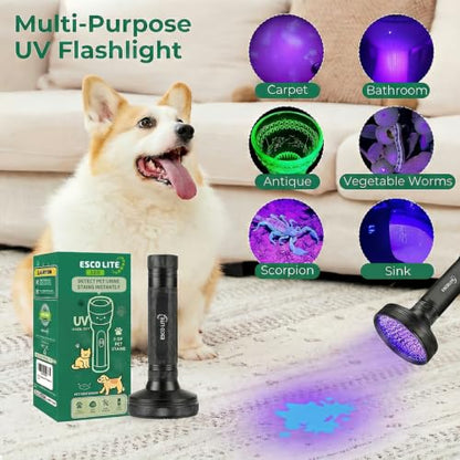 ESCO LITE UV Flashlight Black Light, 100 LED 395 nM Ultraviolet Flashlights UV Blacklight Detector for Dog Urine, Pet Stains - size: 100 LED