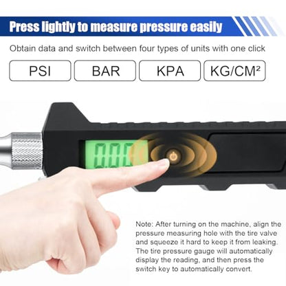 Digital Tire Pressure Gauge 230 PSI, Stainless Steel Dual Head Tire Gauge for Truck RV, Heavy Duty Tire Pressure Gauge with Backlit LCD and Flashlight for Easy and Accurate Reading