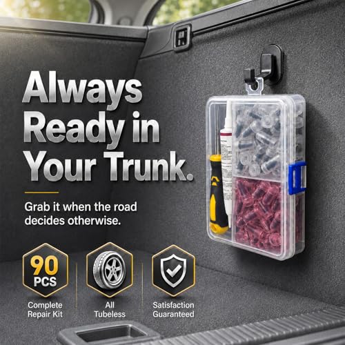 90 PCS Tire Repair Screws with Ergonomic Screwdriver & Sealant, 2026 New Heavy Duty Screw Tire Plug Kit，Flat Tire Repair Kit for Tubeless Tires on Cars, SUVs, Motorcycles, Trucks, ATVs & E-Bikes - size: 90PCS Kit