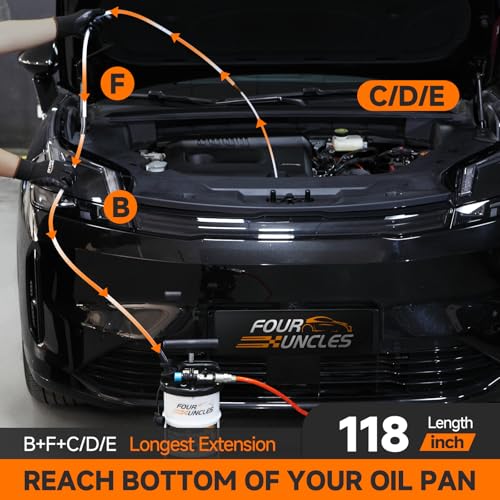 FOUR UNCLES Oil Extractor - Vacumm Fluid Extractor with Pump Tank Remover & Tubes for Oil Change and a Hose for Brake Bleeding - size: 6.5L Manual/Pneumatic Plus
