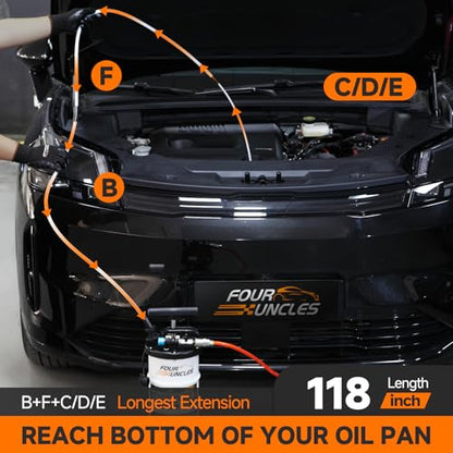 FOUR UNCLES Oil Extractor - Vacumm Fluid Extractor with Pump Tank Remover & Tubes for Oil Change and a Hose for Brake Bleeding - size: 6.5L Manual/Pneumatic Plus