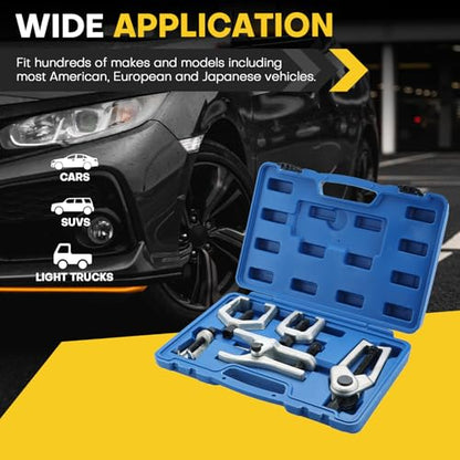 Ball Joint Separator Kit | 5 in 1 Pitman Arm Puller, Tie Rod End Tool Set, Splitter Removal Kit for Front End Service - color: Blue