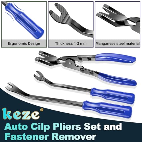 Keze 7 Pcs Auto Plastic Trim Removal Pry Tool & Clip Plier Remover Kit for Removal Car Body Upholstery Door Panel Dashboard Automotive Push Rivets Fasteners-Blue - color: Blue-Auto Trim Removal Pry Tool