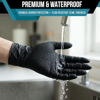 10 Mil Black Nitrile Disposable Gloves 100 Count – Ultra Heavy Duty Diamond Grip Latex Mechanic Gloves (M/L) - size: Medium