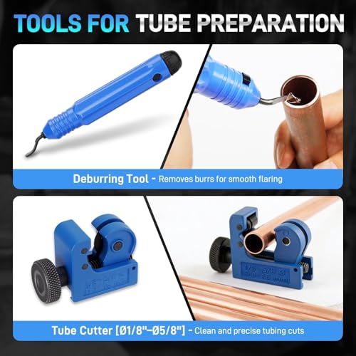 Brake Line Flaring Tool Kit, 45 and 37 Degree, Single, Double and Bubble Flare Tool, SAE and DIN, for 3/16", 1/4", 5/16", 3/8", 4.75mm Steel and Copper Tubing, Universal for Cars, Trucks, SUVs