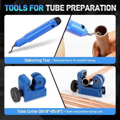 Brake Line Flaring Tool Kit, 45 and 37 Degree, Single, Double and Bubble Flare Tool, SAE and DIN, for 3/16", 1/4", 5/16", 3/8", 4.75mm Steel and Copper Tubing, Universal for Cars, Trucks, SUVs