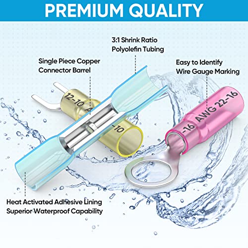 TICONN 460Pcs Heat Shrink Wire Connectors, Waterproof Automotive Marine Electrical Terminals Kit, Crimp Connector Assortment, Ring Fork Spade Butt Splices - style: 460PCS Combo
