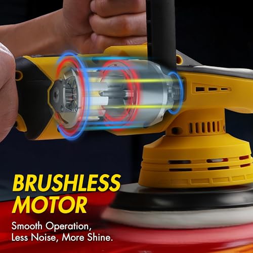 Wagan EL6402 OneVolt Cordless Polisher 6 Pro Dual Action 6-Inch Brushless Car Buffer with 6 Variable Speed, Including 2 UL Certified 3.0Ah Batteries, Multi-Purpose Accessory Kit for Detailing & Waxing