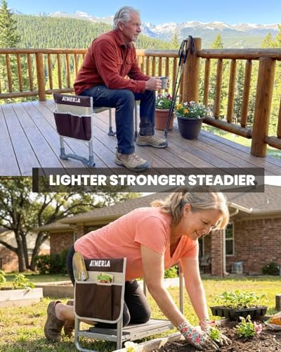 Aimerla Foldable Garden Kneeler Seat Heavy Duty [Upgraded Widened Thick Kneeling Pad] Garden Stool with Large Garden Tool Bags with Pockets - Portable Garden Bench Gardening Gifts for Parents - size: K3-Brown