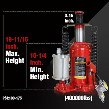 Big RED TQ20006-1 Torin Welded Pneumatic Air Hydraulic Car Bottle Jack: Aluminum Alloy Pump and Special Slow Release Equipment for Auto Repair and House Lift, 20 Ton (40,000 LBs) Capacity, Red - style: 20 Ton(40,000 LBs)-New