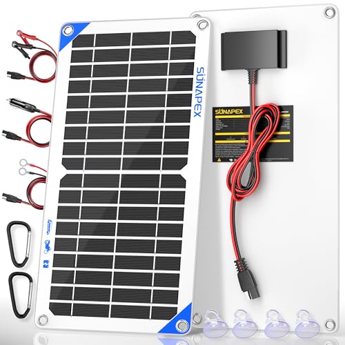 SUNAPEX 12V 10W Solar Trickle Charger Maintainer with Controller for Car | Waterproof Flexible Solar Panel Kit | Prevents Overcharging with Smart Controller | Fits 12V Batteries for Boats, RVs & More - color: White, size: 10W Smart