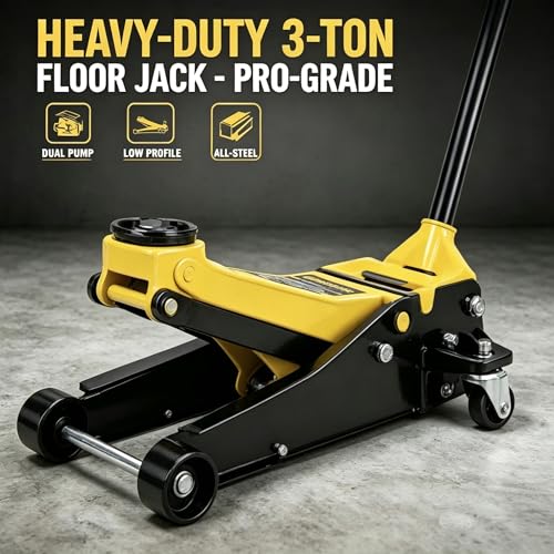3 Ton Low Profile Floor Jack, All-Steel Heavy-Duty Hydraulic Car Jack with Dual Pistons Quick Lift Pump, Pro-Grade Garage Jack for Trucks SUVs, Lifting Range 3.35"-19.69"