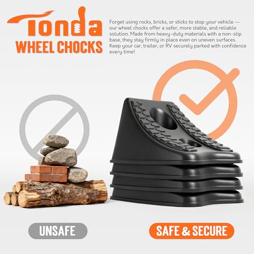 TONDA Wheel Chocks, Heavy Duty Wheel Wedge for Car, Travel Trailer, 4 Pack | SPACE-SAVING DESIGN, ANTI-SLIP SURFACE, TRIANGULAR DESIGN, HEAVY-DUTY - color: 4 PACK