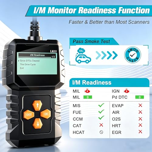 OBD2 Scanner Ease Setup Plug-Play: Clear Reset Engine Error Code | Professional Code Reader Diagnostic Scan Tools with Freeze Frame/I/M Readiness for Cars Since 1996 & Newer - LK11