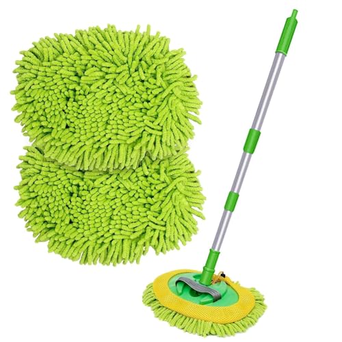 Weiliya 47.5"" Car Wash Brush Mop Cleaning Tool with Long Handle Kit for Washing Detailing Cars Truck, SUV, RV, Trailer, Boat 2 in 1 Chenille Microfiber Sponge Duster Not Hurt Paint Scratch Free