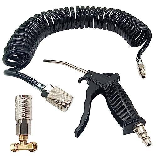 Beduan Air Blow Gun Kit with 16ft Long Pneumatic Pu Hose, Heavy Duty Air Duster Gun for Air Compressor(Black) - size: 1/4"-16ft Tube(Black)