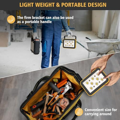 AUMIO 2-Pack Rechargeable LED Work Light, Portable Flood Light with 5 Modes | 3000LM Brightness | USB-C Rechargeable | Foldable Stand | Wide Floodlight Beam | Ideal for Garage & Camping - color: COB 2-Pack