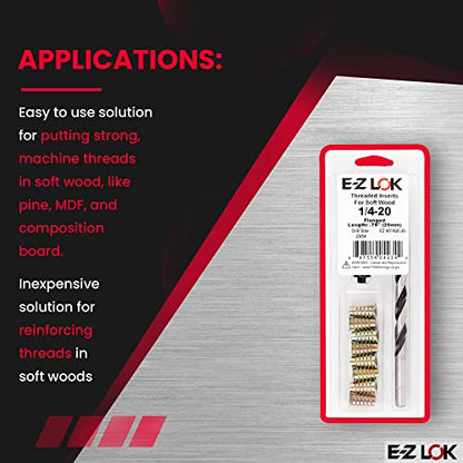 E-Z Hex Thread Repair Kit for Soft Wood Flanged Threaded Inserts 1/4-20 x 20mm, Drill, Installation Tool - size: 1/4-20 x 20mm, style: Flanged