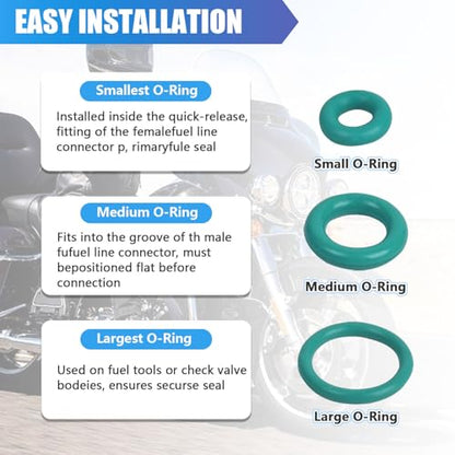 9-Pack Fuel Line Delphi Quick Disconnect O-Ring Repair Kit, Compatible with Harley Davidson 1999+ EFI Models, 3 Sets of Fuel Tank and Fuel Line Replacement Seals