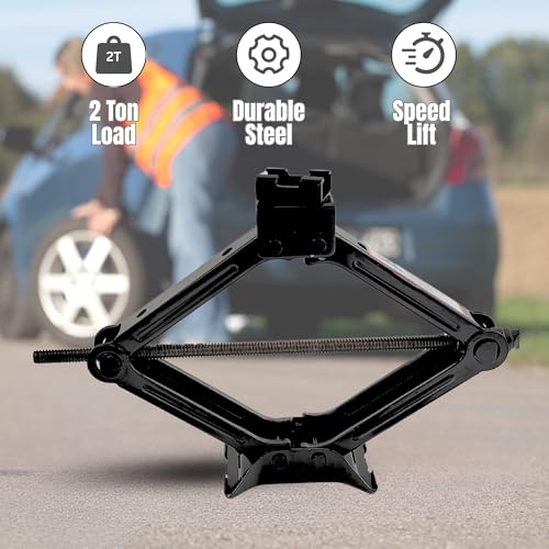 Portable Scissor Jack Roadside Emergency Tire Change Car Lift Tool | 4409 lbs Capacity, For Sedans, MPVs & SUVs, Compact Portable Kit, Vehicle Roadside Emergency Tool - size: 2T