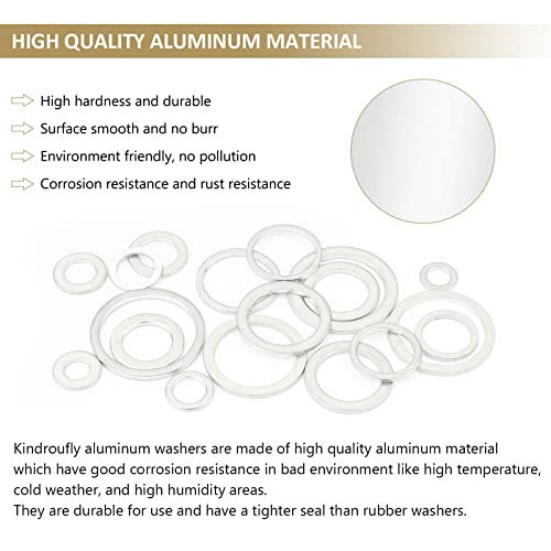 560 Pieces Automotive Drain Plug Gaskets, Oil Crush Washers, Kindroufly 18 Sizes Aluminum Flat Washers Assortment Set (M6 to M24)