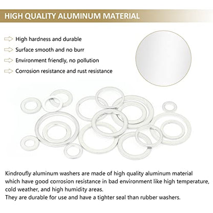 560 Pieces Automotive Drain Plug Gaskets, Oil Crush Washers, Kindroufly 18 Sizes Aluminum Flat Washers Assortment Set (M6 to M24)
