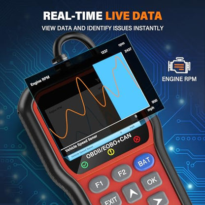 BluSon YM319 OBD2 Scanner Diagnostic Tool with Battery Tester, Check Engine Fault Code Reader with Live Data, Cloud Printing, DTC Lookup, Freeze Frame, Scan Tool for All OBDII Cars Since 1996, Red - color: Red
