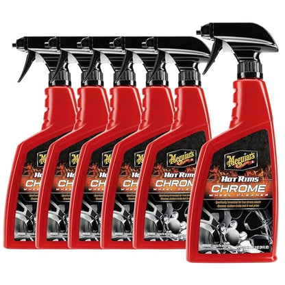 Meguiar's Hot Rims Chrome Wheel Cleaner 6 Pack, 24 oz Spray Bottles (6 x 24 oz = 144 oz Total) Xtreme Cling foaming Gel removes Brake dust and Road Grime from True Chrome Wheels for Mirror-Like Shine - size: 6 Pack