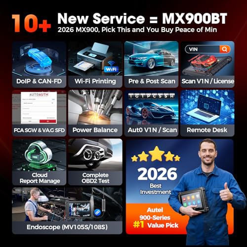 Autel Scanner MaxiChek MX900: 3000+ Active Tests 40+ Service as MK900-BT | 2026 New Ver. of MX808S MK808S, 8 in Bidirectional Tool as MK900BT, All System Diagnosis, 200+ Brands, CAN-FD&DOIP, FCA SGW