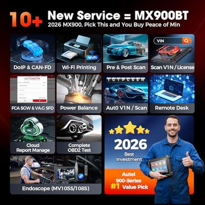 Autel Scanner MaxiChek MX900: 3000+ Active Tests 40+ Service as MK900-BT | 2026 New Ver. of MX808S MK808S, 8 in Bidirectional Tool as MK900BT, All System Diagnosis, 200+ Brands, CAN-FD&DOIP, FCA SGW