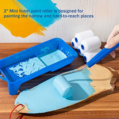 Mister Rui 25Pc 2" Foam Paint Roller Kit with Tray Liners & Sponge Brushes | High-Density 50kg/m³ Foam. Ideal for Furniture, Trim, Corners, Crafts and Detail Work on Small Surfaces - size: 2 Inch,25 Pack