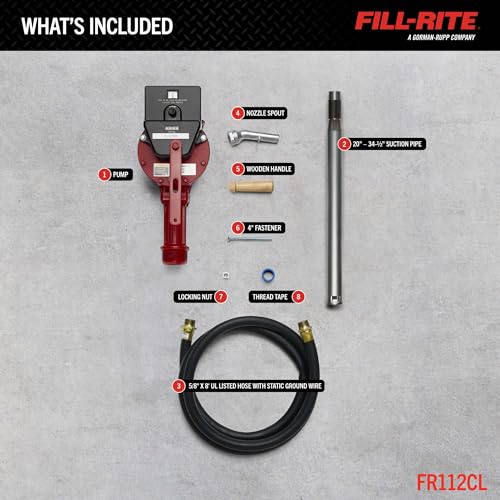 Fill-Rite FR112CL Fuel Transfer Rotary Hand Pump w/Liter Counter, Discharge Hose, Nozzle Spout, & Suction Pipe - style: Rotary Pump w/Liter Counter