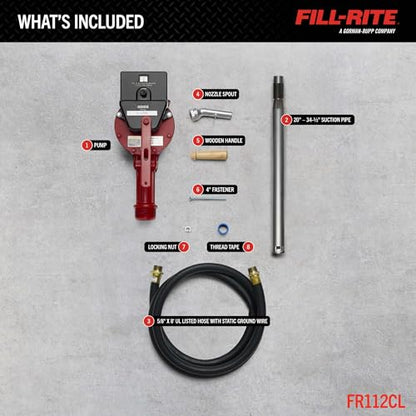 Fill-Rite FR112C Fuel Transfer Rotary Hand Pump w/Gallon Counter, Discharge Hose, Nozzle Spout, & Suction Pipe - style: Rotary Pump w/Gallon Counter