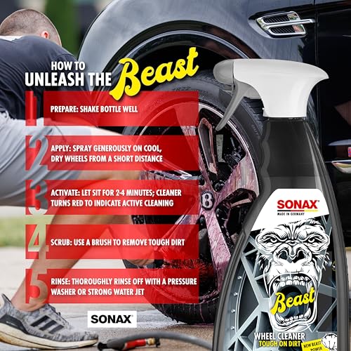 SONAX Beast Wheel Cleaner | Brake Dust Cleaner | Color Changing Rim Cleaner | Strong Wheel Cleaner | Easy Wheel and Rim Cleaning | Removes Baked On Brake Dust | 433500 | 5 Liter - size: 169.1 Fl Oz (Pack of 1)