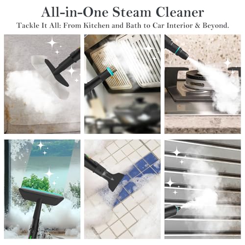 Steam Cleaner, 3-Level Adjustable Handle, 15s Heat-Up, Steamer for Cleaning With 1.8L Large Tank, Dry Burn Protection, Handheld Steam Cleaner for Home, Bathrooms, Tile,Grout,Car with 12pcs Accessories - color: Black