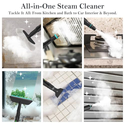Steam Cleaner, 3-Level Adjustable Handle, 15s Heat-Up, Steamer for Cleaning With 1.8L Large Tank, Dry Burn Protection, Handheld Steam Cleaner for Home, Bathrooms, Tile,Grout,Car with 12pcs Accessories - color: Black