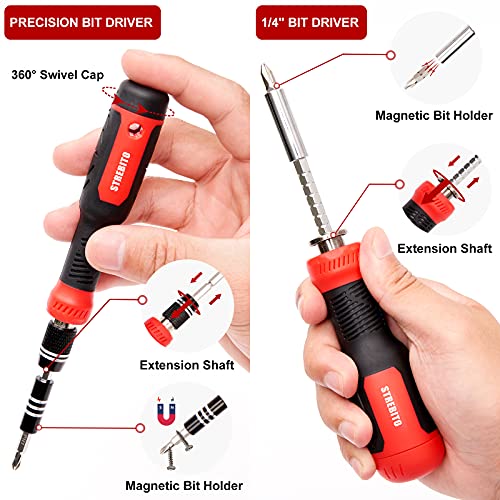 STREBITO Precision Screwdriver Set 191-Piece Multi-Bit Screwdriver 1/4 Inch Nut Driver Home Improvement Tool Electronic Repair Kit for Computer, iPhone, Laptop, PC, Cell Phone, PS4, Xbox, Nintendo - color: Red