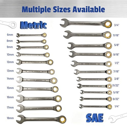 22-Piece Ratcheting Wrench Set, 72 Teeth, Metric 6-18 mm & SAE 1/4-3/4", Combination Wrench Sets with Organizer Box