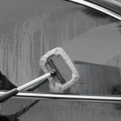 POLYTE Pivoting Windshield Glass Cleaning Tool Extendable Aluminum Handle | 3-Lint Free Microfiber Covers, Spray Bottle, Mesh Bag