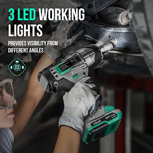LiTHELi 20V Cordless Impact Wrench 1/2 inch, Max 320 ft-lbs (433N.m) & 3200 RPM, High Torque Bare Tool for Car Tires, Auto Repair & Home DIY, Compatible 20V Battery (Tool Only)