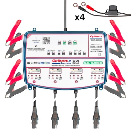 Tecmate Optimate 2 Duo x 4 Bank, TM-575, Bronze Series: 5-Step 4X 12V / 12.8V 2A Sealed Battery Charger & maintainer,Blue - size: OptiMATE 2 DUO x 4 BANK, 12V / 12.8V 2A