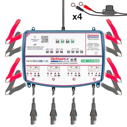 Tecmate Optimate 2 Duo x 4 Bank, TM-575, Bronze Series: 5-Step 4X 12V / 12.8V 2A Sealed Battery Charger & maintainer,Blue - size: OptiMATE 2 DUO x 4 BANK, 12V / 12.8V 2A