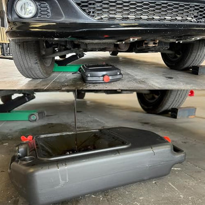 HKTE 2.6Gallon（10L） Oil Drain Pan, Heavy Duty Leak-Proof Low Profile HDPE Container with Wide Mouth Funnel & Reinforced Handles for Cars, SUVs & Trucks - color: 2.6 Gallon