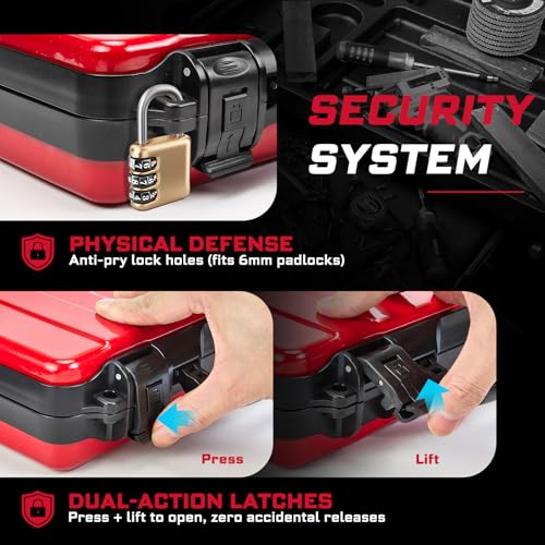 Geinxurn 2 Pieces Metal 11 Inches Steel Portable Tool Box Organizer Red & Black, Durable ABS Tool Storage with Plastic Handle and Double-Buckles - color: 2PCS