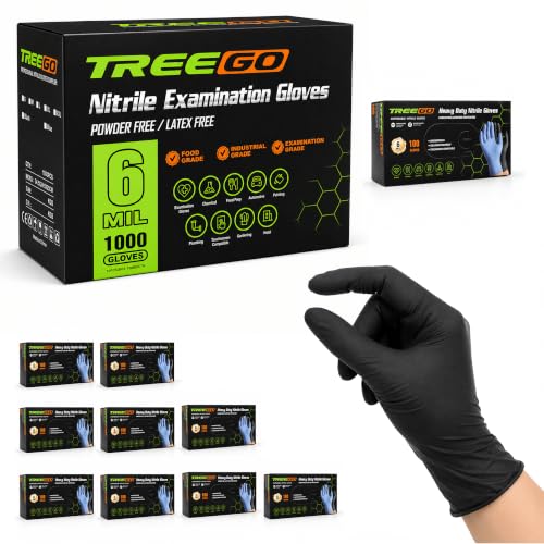 TREEGO Black Nitrile Gloves Small, 6 Mil Disposable Gloves, 1000 Count | Powder Free, Latex Free, 510(k) Cleared, Ideal for Tattoo, Beauty, Food Prep, Cleaning & Precision Work - color: 1000 Black, size: Small