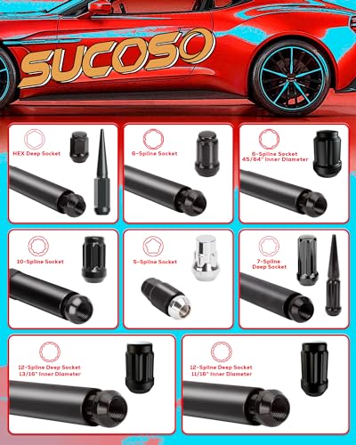 Lug Nut Socket Set, 8PC SAE & Metric Wheel Lock Removal Key Kit | Spline and Spike Lug Nuts, Locking Lug Nut Removal Tool, Aftermarket & Factory Wheel, High Strength CR-V Steel Material - size: 8 PCS Spline Socket Set