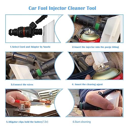 Universal Fuel Injector Flush Cleaner Adapter, with 2 Size Injectors Nozzles Adapter, 12V Fuel Injector Cleaning Kit for Auto Car Diesel Gas Fuel Injector