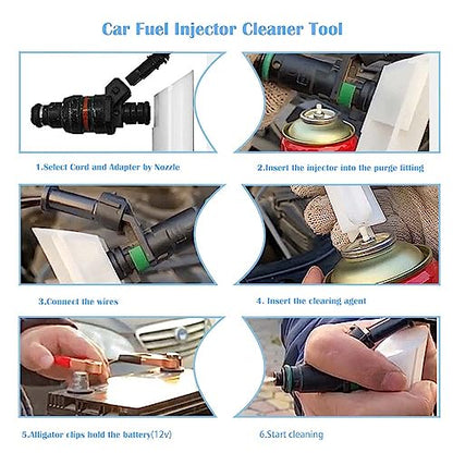Universal Fuel Injector Flush Cleaner Adapter, with 2 Size Injectors Nozzles Adapter, 12V Fuel Injector Cleaning Kit for Auto Car Diesel Gas Fuel Injector